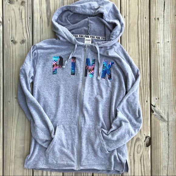 PINK Victoria's Secret Sweaters - PINK Victoria’s Secret Terry Zip Up Hoodie Palm
